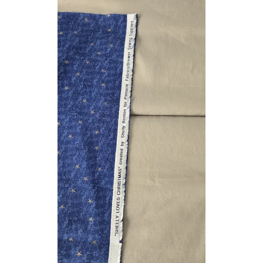 Shelly Loves Christmas Fabric Remnant Blue Gold Stars Quilting Cotton 44x21